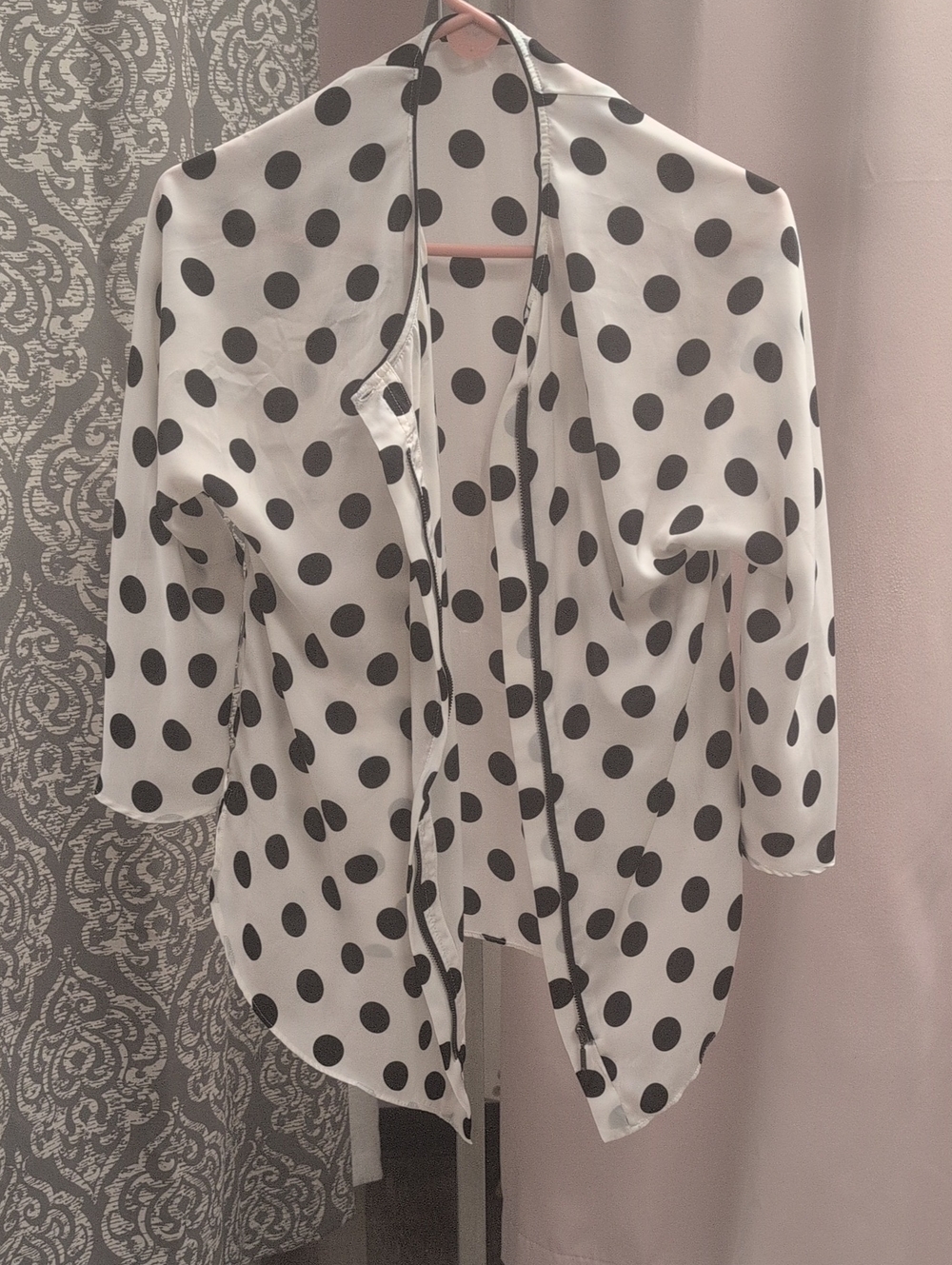 Zara Women's Zip UpBlack & White Polka Dot Open Front Jacket